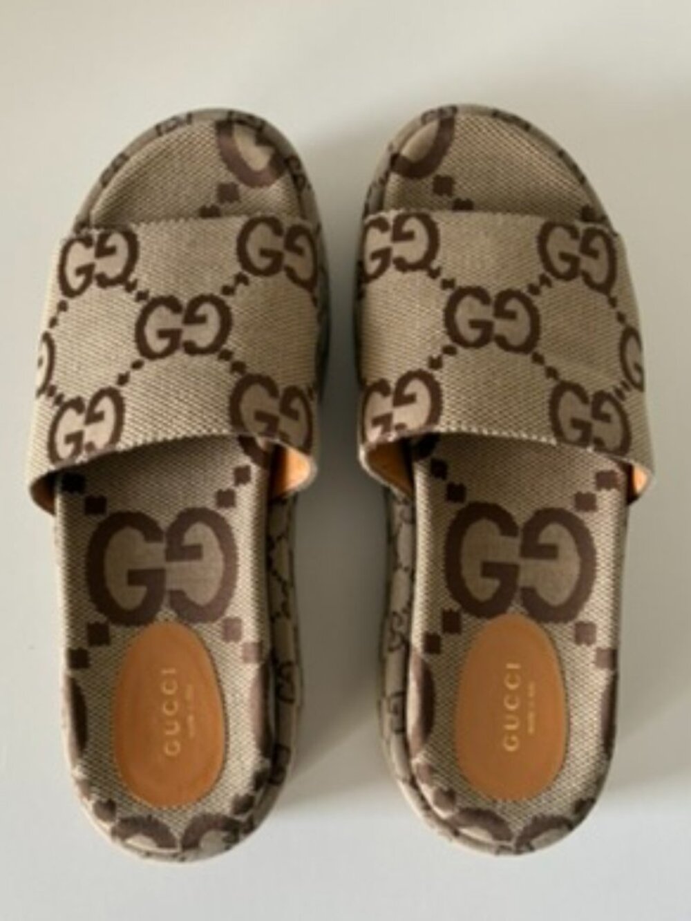 Gucci Angelina Maxi GG Platform Slide Sandals Canvas Size 40 US 10